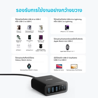ANKER Charger 112W 6-Port GaN USB-C แท่นชาร์จ สำหรับ MacBook iPhone 17/16/15 Samsung Galaxy ชาร์จเร็ว หลายอุปกรณ์ A2154