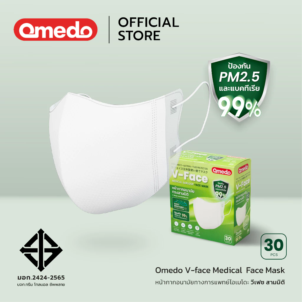 [Official Store] Omedo V-face Medical Face Mask มอก.ระดับที่ 1 ทรงวีเฟซ สีขาว บรรจุ 30 ชิ้น