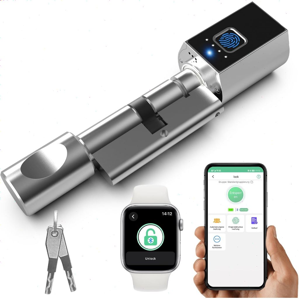 Electronic Door Lock with Fingerprint, Smart Lock for Front Doors, Waterproof, Supports App and Keys,60mm, Silver