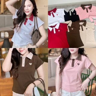 LOVE X2 POLO เสื้อโปโลสีทูโทนปักหัวใจ 🍒 พร้อมส่ง