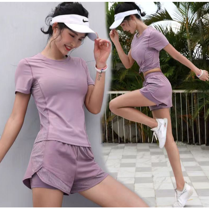 ชุดออกกำลังกายผู้หญิง (ขายแยกชิ้น)  เสื้อแขนสั้น กางเกงขาสั้น รุ่น Mix122