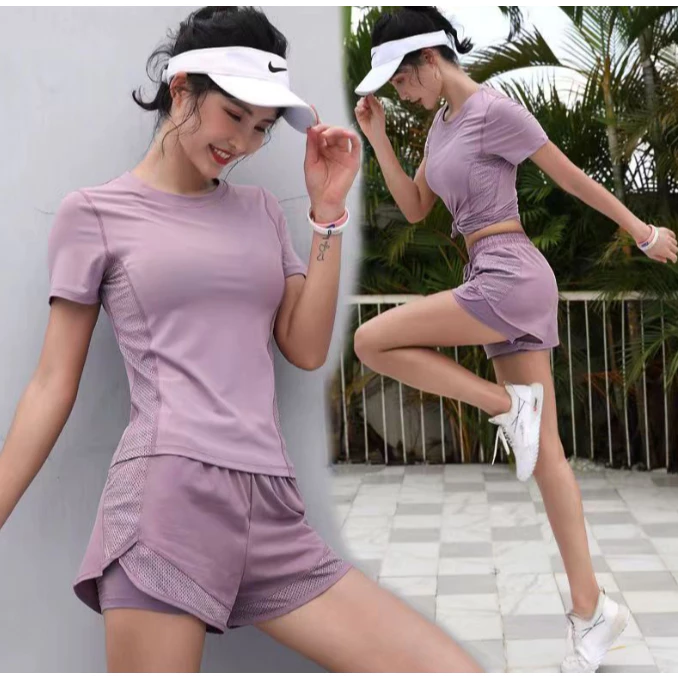 ชุดออกกำลังกายผู้หญิง (ขายแยกชิ้น) เสื้อแขนสั้น กางเกงขาสั้น รุ่น Mix122