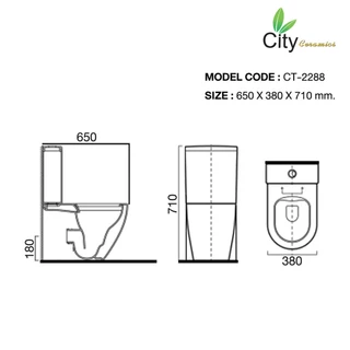 CITY โถชักโครก แบบท่อออกผนัง สุขภัณฑ์ชิ้นเดียว รุ่น CT-2288 สีขาว รุ่นท่อออกผนัง โถชักโครกดีไซน์สวย แถมสายน้ำดี