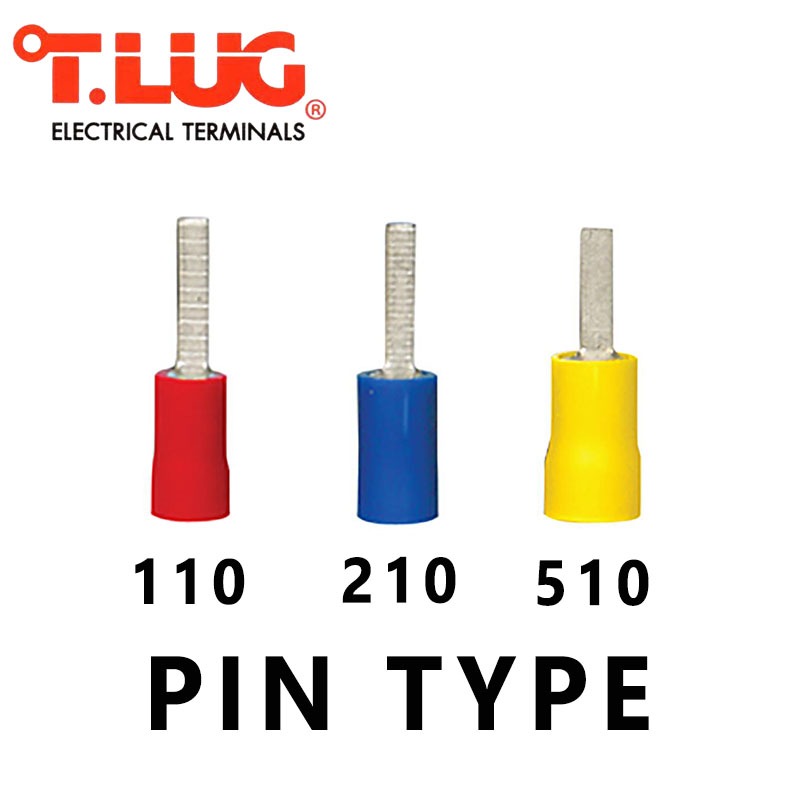 PIN110,118,210,218,510,518FB หัวเสียบก้านไม้ขีดแบนหุ้ม สีแดง น้ำเงิน เหลือง ″T-LUG″ (100PCS/BAG) **ขายยกแพ็คๆละ100อัน**