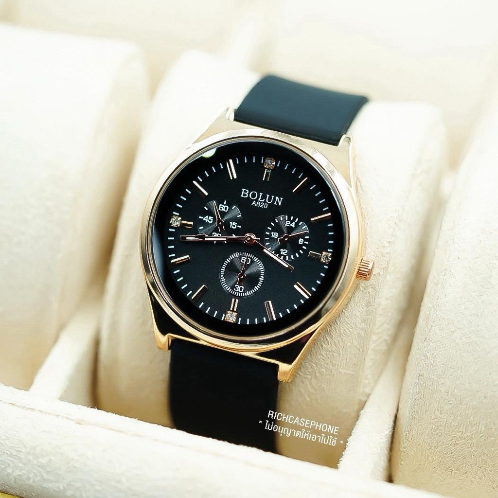 นาฬิกา BOLUN – โบลัน แท้ รหัส SS121 หน้าปัดกลม 3 วง ขอบพิ้งค์โกลด์ สายซิลิโคน มีหลายสี