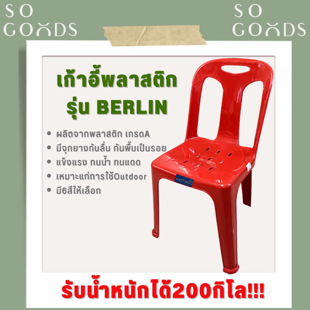 SOGOODS เก้าอี้พลาสติก รุ่น BERLIN เกรดA มีพนักพิง มียางกันลื่น แข็งแรงที่สุดในตลาด มี6สี นั่งสำหรับ