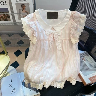 🧡LINNA🧡เวอร์ชั่นเกาหลี แถบ โบว์ แขนสั้น เสื้อเชิ้ต สไตล์หวาน สไตล์ใหม่