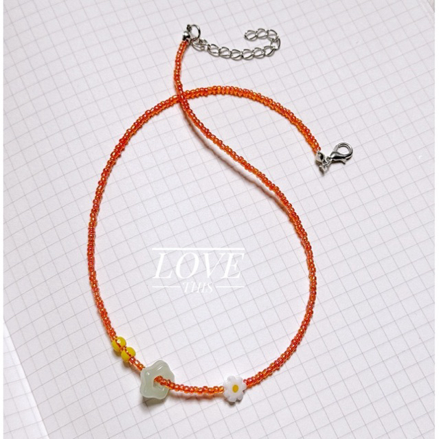🎉🎉สร้อยคอ handmade ลูกปัดสีส้ม สดใส 🍊🌼🎉🎉