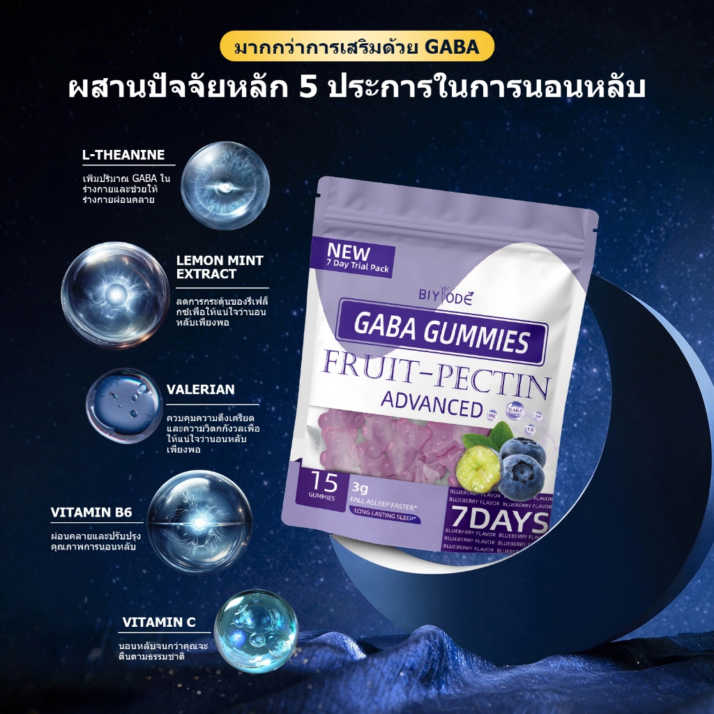 BIYOED SLEEP DEEP Gummies นอนหลับเป็นเวลานาน ช่วยให้คุณผ่อนคลายและนอนหลับ Food Supplements VitaminB Magnesium ราคา ถูกที่สุด ดีลบีเคเค แกลเลอรีภาพที่ 3