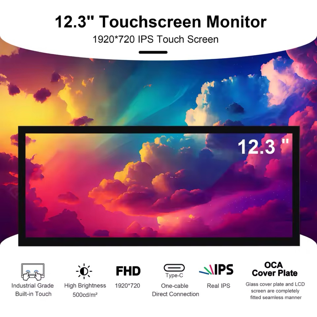 Wisecoco 12.3 นิ้ว 14.5 นิ้ว หน้าจอ LCD จอภาพแบบพกพา Mini Touch Screen 1920X720P และ 2560X720P HDMI Type-C สําหรับ PC