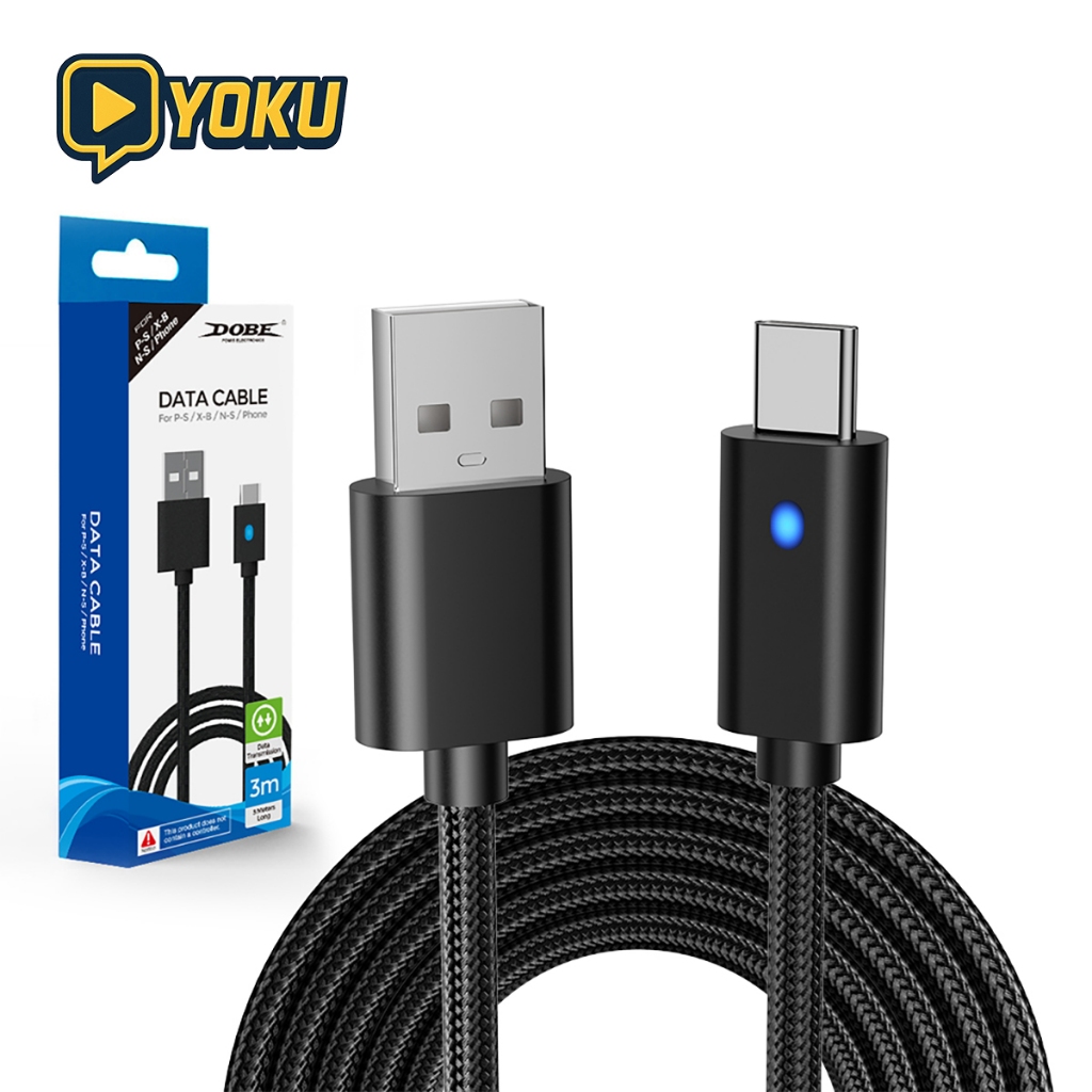 สายชาร์จเหมาะสำหรับคอนโทรลเลอร์ PS5/Xbox S, X/Switch/NS Pro ยาว 3 เมตร สายชาร์จ Type-C สายส่งข้อมูลพร้อมไฟแสดงสถานะ