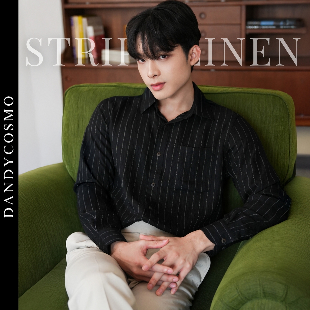 DANDY COSMO |[2สี]เสื้อเชิ้ต ทำงาน ลายทาง ผ้าลินิน ผ้านุ่ม ดีไซน์มินิมอล รุ่น St