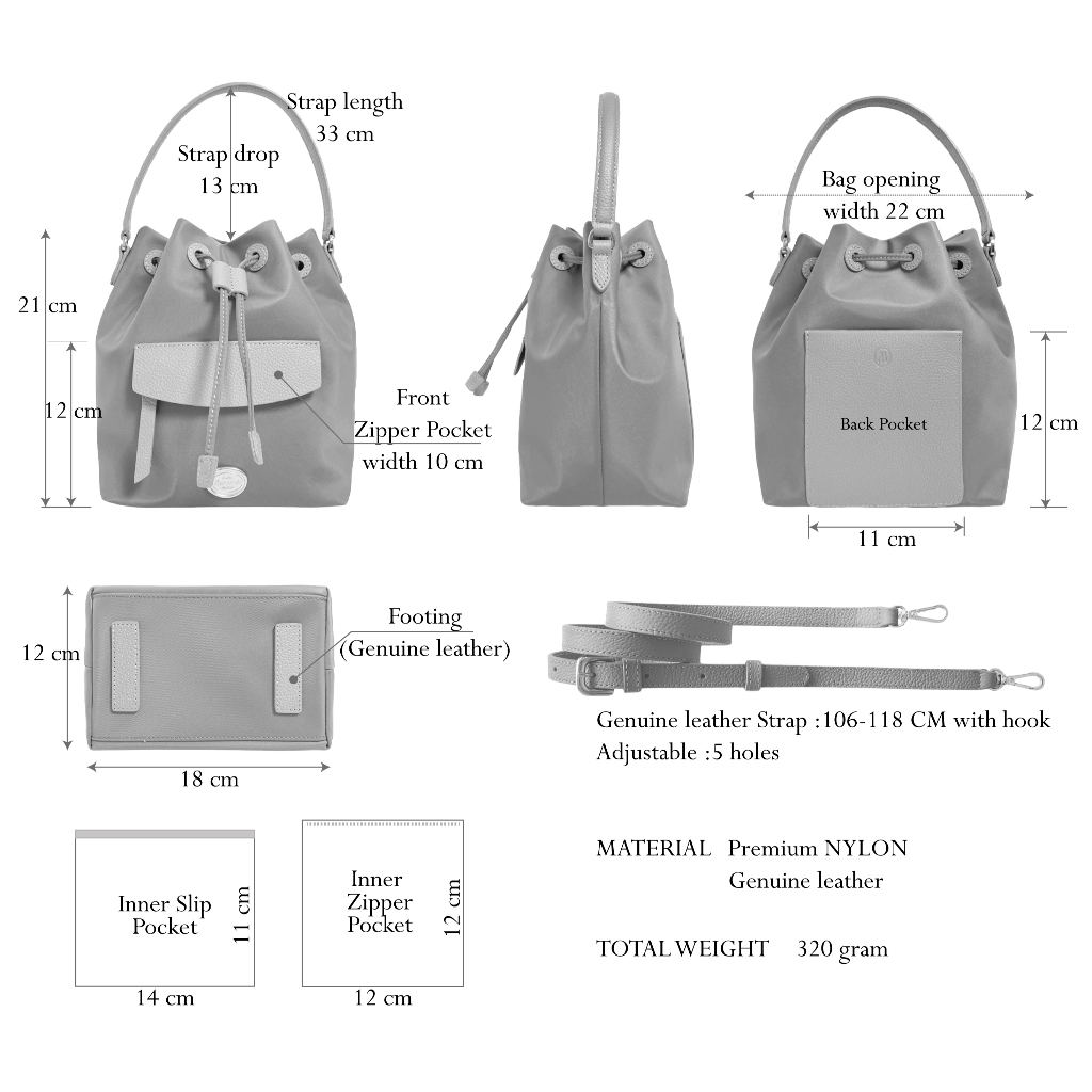 PICNIC The Bucket Bag  กระเป๋าทรงจีบสุดน่ารัก ผ้าพรีเมียมไนลอน  สายหนังแท้  มีสายยาวให้ทุกใบ MONOMEBKK - รูปที่ 7