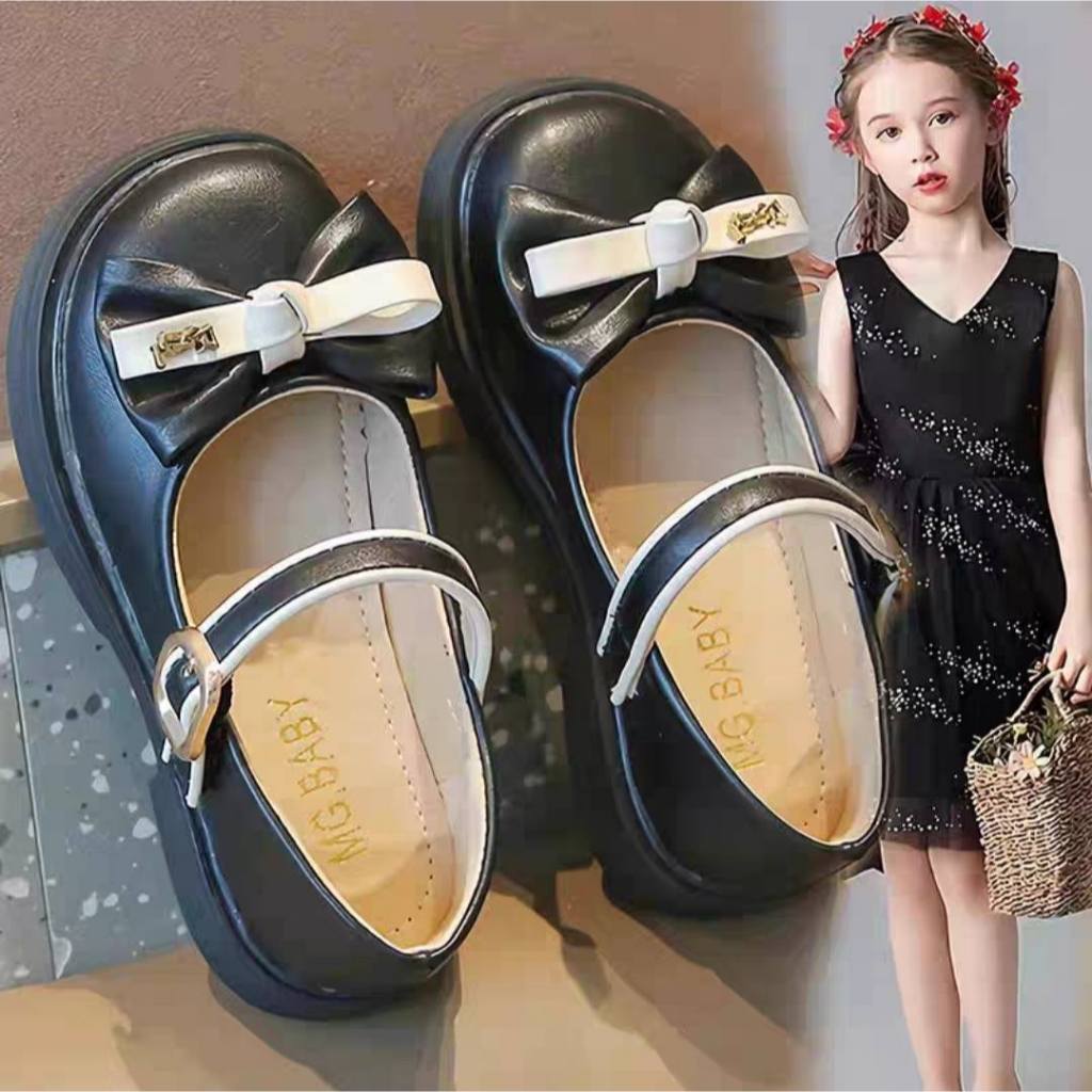 (พร้อมส่ง)🇹🇭 รองเท้าเด็กผู้หญิงนุ่มสไตล์เกาหลีแต่งโบว์ หน้ากว้างใส่สบายเรียบหรู