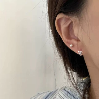 🎀มีส่งด่วน🎀 ต่างหูเงิน ต่างหูห่วง รูปโบว์ 1คู่ พร้อมส่ง