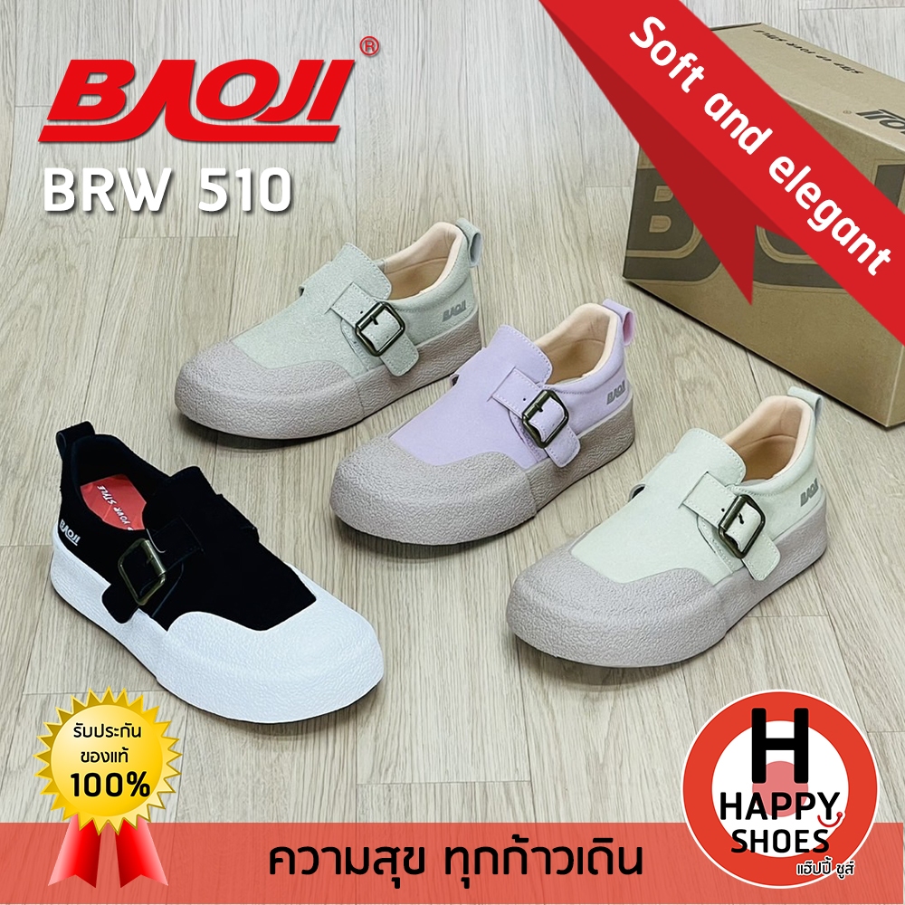 [🥇บาโอจิแท้100%🔢ไซส์37-41🆓ฟรี...ถุงเท้า 1 คู่] BAOJI รุ่น BRW510 รองเท้าผ้าใบหนังกลับผู้หญิง รองเท้าคล้ายBirkenstock