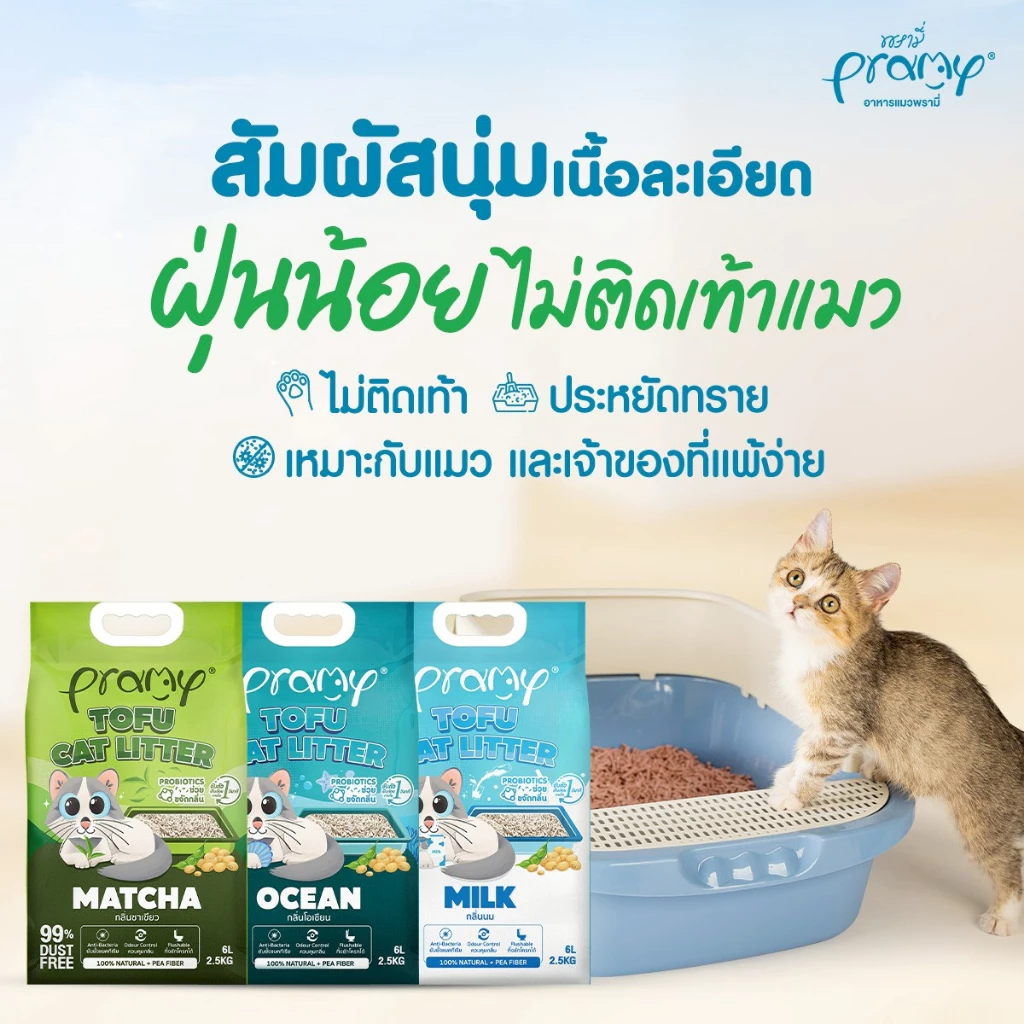 Pramy ทรายแมวเต้าหู้ ไร้ฝุ่น จับตัวเร็ว จากใยถั่วเหลือง thumbnail 7