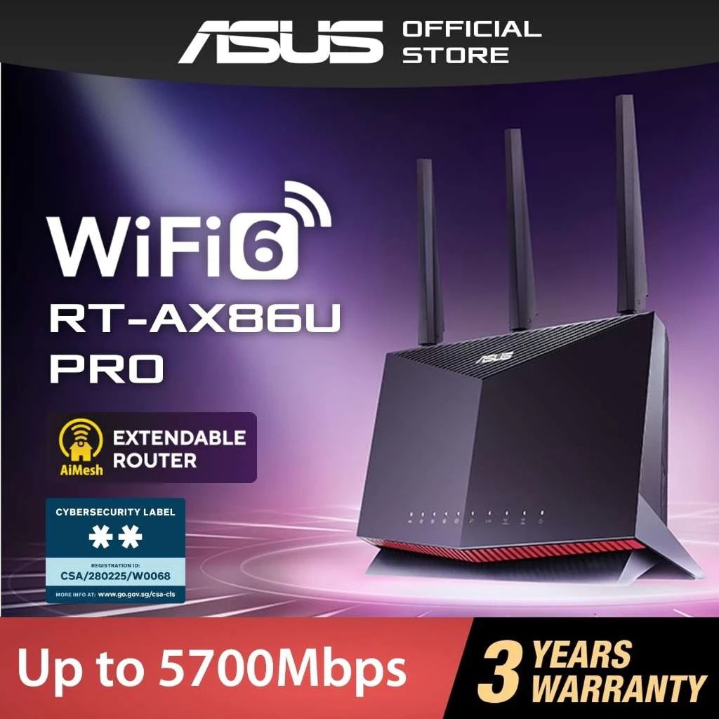 ASUS (RT-AX86U PRO) AX5700 Dual Band WiFi 6 Extendable Gaming Router, 2.5G Port, Gaming Port, Mobile