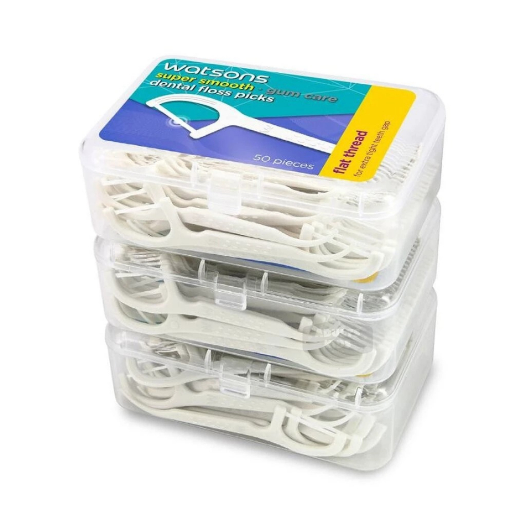 Watsons วัตสัน ไหมขัดฟัน ก้านขัดฟัน​ เส้นแบน FLOSS 50 ชิ้น