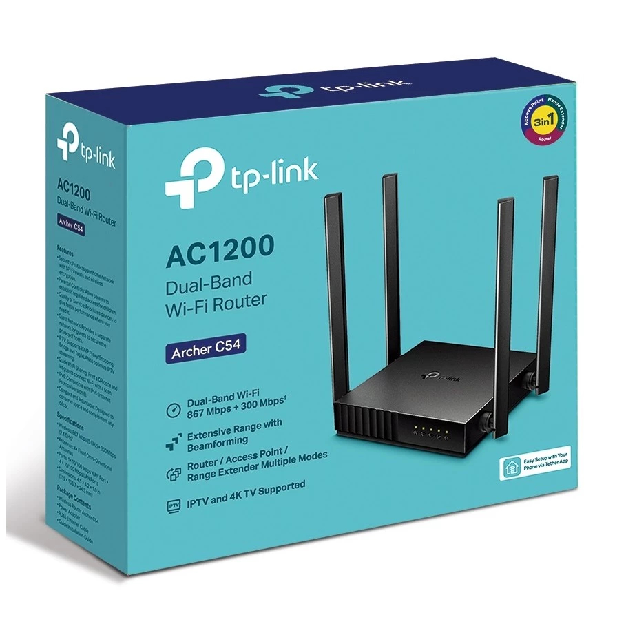 ARCHER-C54  AC1200 Dual-Band Wi-Fi Router SPEED: 300 Mbps at 2.4 GHz