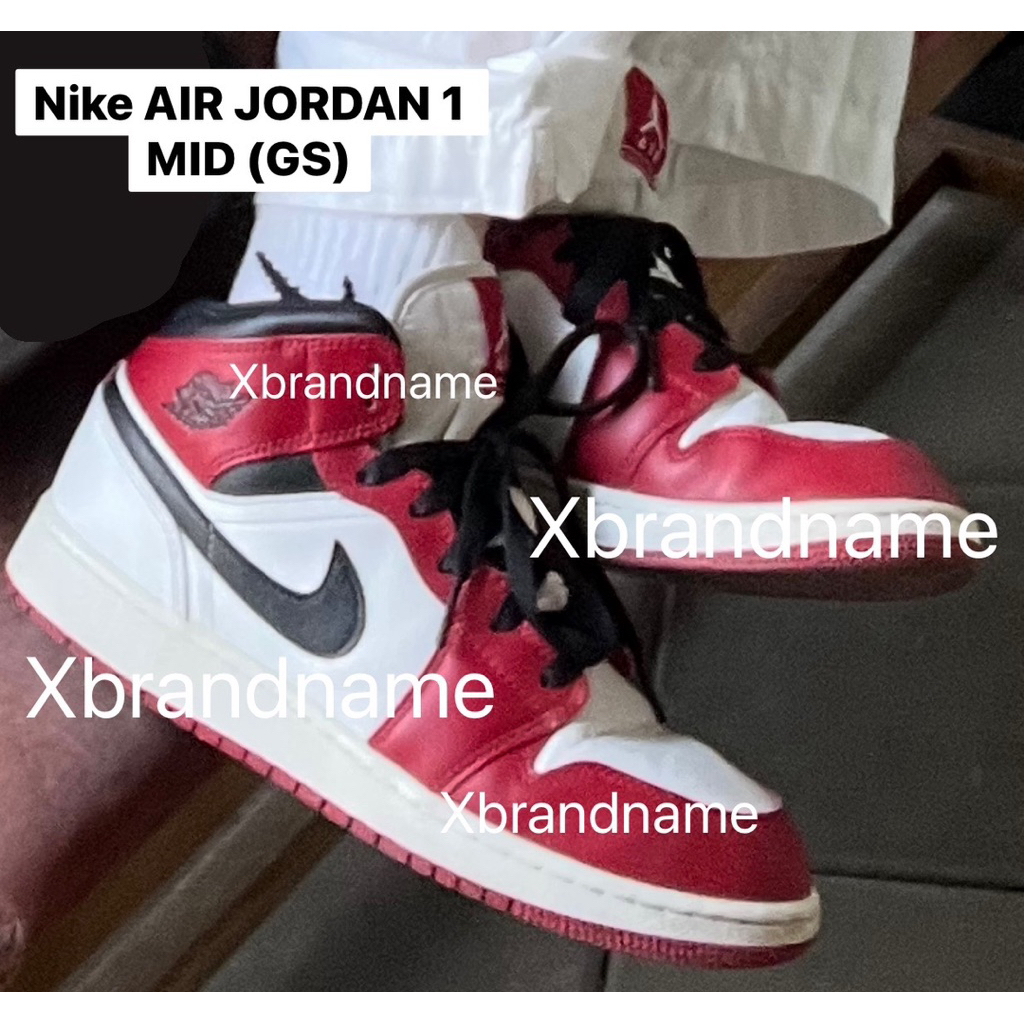 ส่งต่อ Nike AIR JORDAN 1 MID (GS) Red White ไซส์ 6Y 7 UK 38 รองเท้าไนกี้สีแดงของแท้หุ้มข้อ