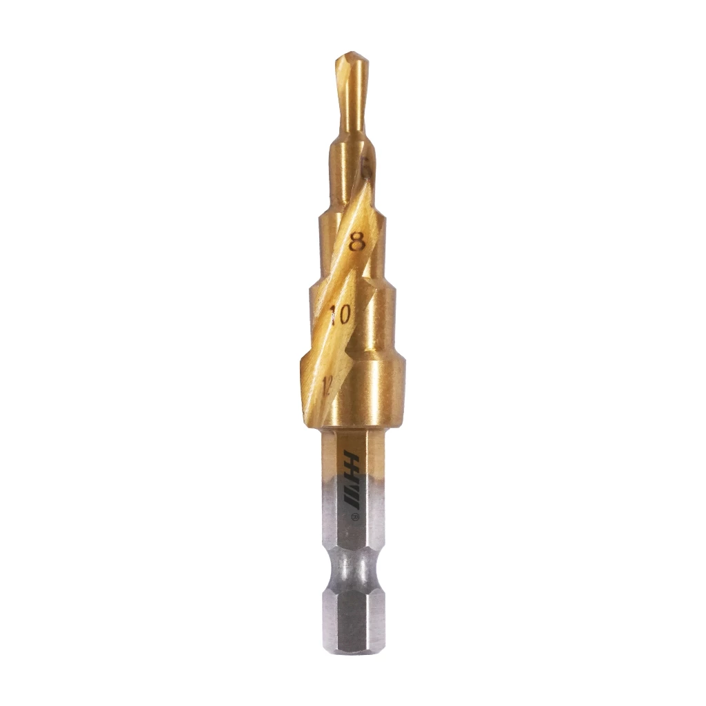 HHW ดอกสว่านทรงเจดีย์ 1/4" hex CS TIN Step drill CS TIN 1/4" hex คุ้มค่า คุ้มราคา