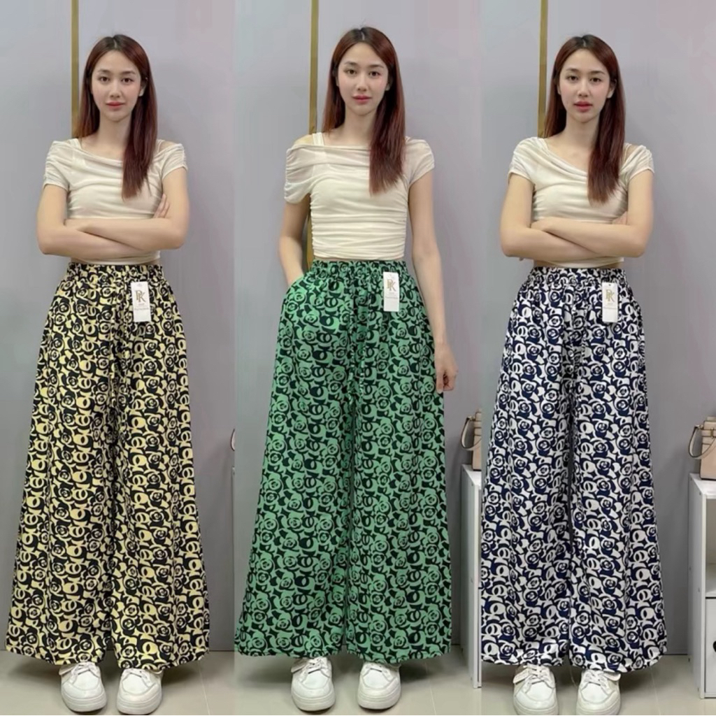 กางเกงขากระบอกใหญ่ผ้าใหม่อิตาลีมีกระเป๋าสองข้างNoH981รุ่นใหม่