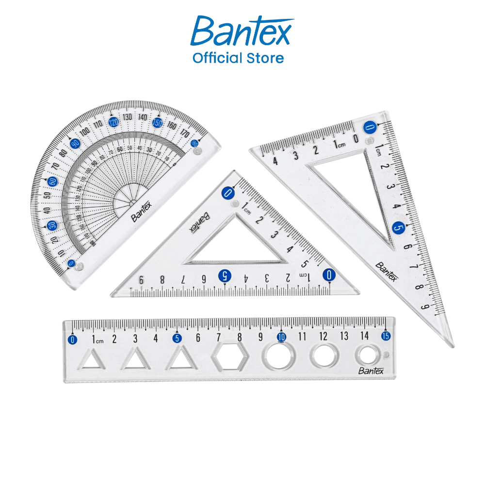Bantex เซตไม้บรรทัดเรขาคณิต สามเหลี่ยมและครึ่งวงกลม1 เซต 4 ชิ้น แข็งแรง Geometric Ruler