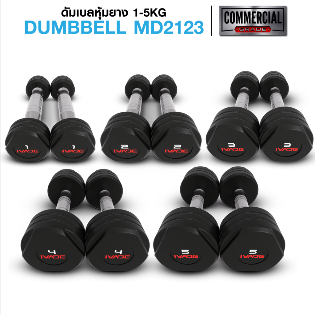 ดัมเบล STUDIO หุ้มยาง IVADE ขนาด 1 - 5KG x 2 ชิ้น (MD2123) - เครื่องออกกำลังกาย แบรนด์ IVADE