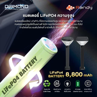 RANDY SolarLawnLight โคมไฟสนามพลังงานแสงอาทิตย์ ปรับแสงได้3สี IP65 ประกัน2ปี ใช้งานได้นานตลอดทั้งคืน