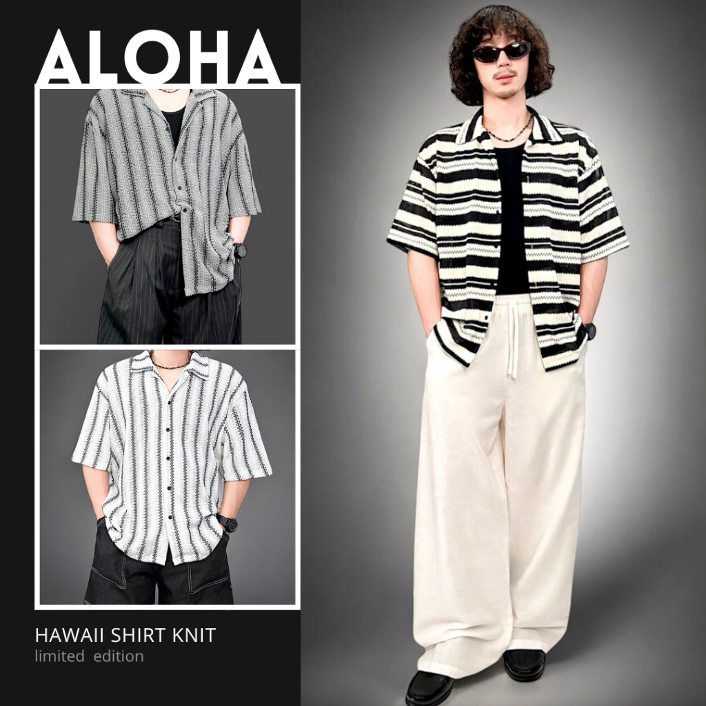 ️️MENIMAL ALOHA HAWAII SHIRT KNIT เสื้อฮาวาย เสื้อถัก OVERSIZED️️