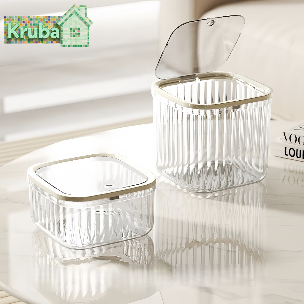 ถังขยะตั้งโต๊ะ แบบใส ขนาดเล็ก พร้อมฝาปิด หรูหรา สําหรับหอพัก ห้องนั่งเล่น สํานักงาน ห้องน้ํา