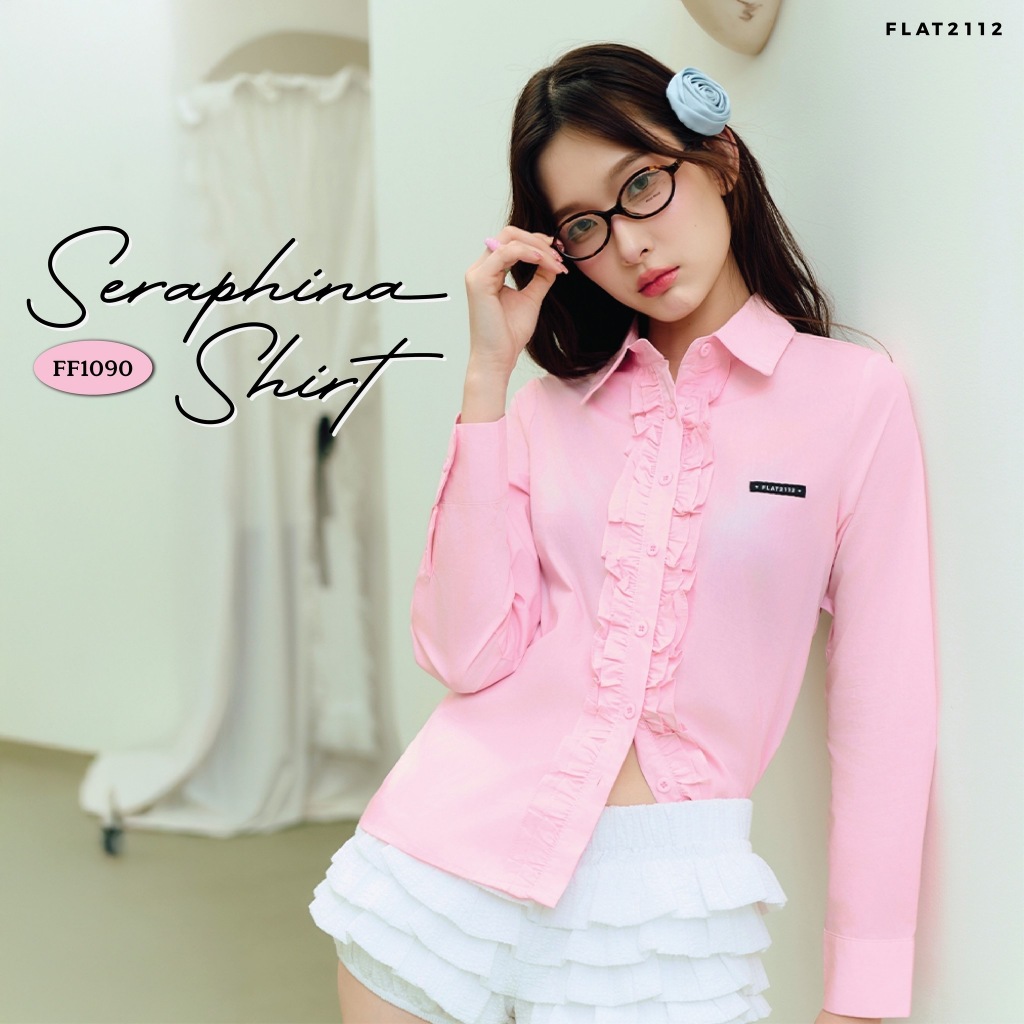 FLAT2112 FF1090 : SERAPHINA SHIRT เสื้อเชิ้ต คอปก เเขนยาว โอเวอร์ไซซ์ ชุดผู้หญิง แฟชั่นผู้หญิง