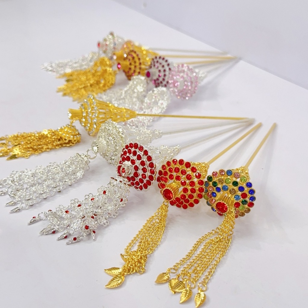 ปิ่นประดับผมชุดไทย เครื่องประดับชุดการแสดงรำไทย ปิ่นเต่ารั้งสไตล์โบราณ