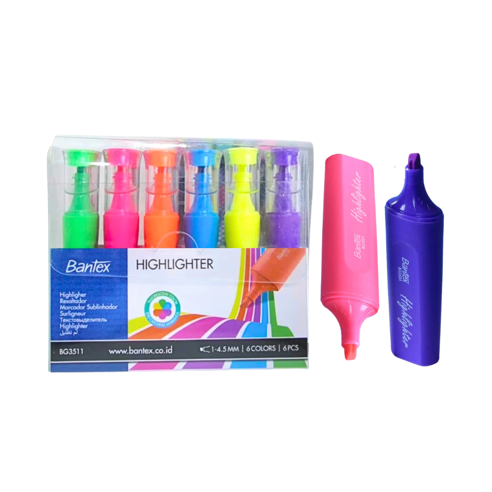 Bantex ปากกาไฮไลท์ ปากกาเน้นข้อความ 6 แท่ง เมจิค เน้นข้อความสำคัญ ระบายสี สดใส Highligh