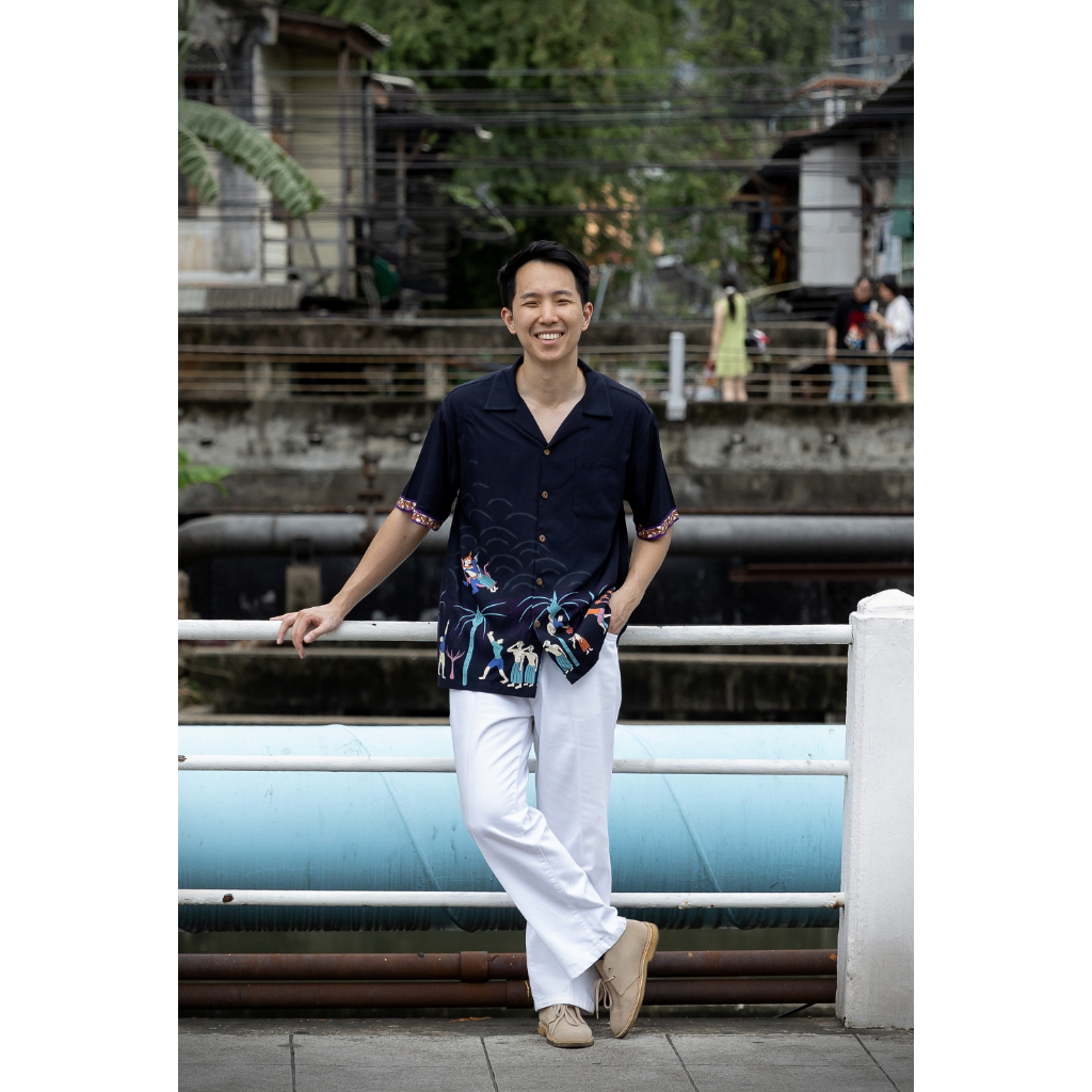 Windwear Hawaii Shirt National Treasure: Hoop Tham (ฮูปแต้ม) สีดำ Black ผ้าเรยอนธรรมชาติ 100%