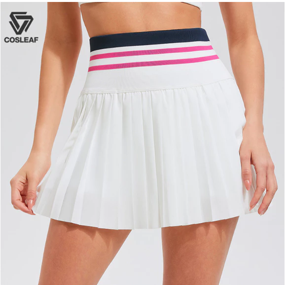 Cosleaf Skirt กระโปรงพลีทเอวสูง ขอบสี ผ้าพริ้ว มีซับในกันโป๊ (กางเกงซับมีกระเป๋าใส่ของ) ใส่เล่นกีฬา ตีกอล์ฟ เทนนิส Sport