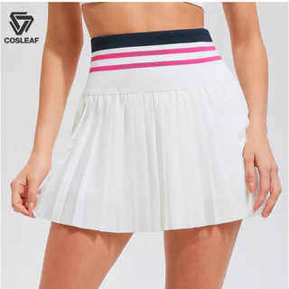 Cosleaf Skirt กระโปรงพลีทเอวสูง ขอบสี ผ้าพริ้ว มีซับในกันโป๊ (กางเกงซับมีกระเป๋าใส่ของ) ใส่เล่นกีฬา ตีกอล์ฟ เทนนิส Sport