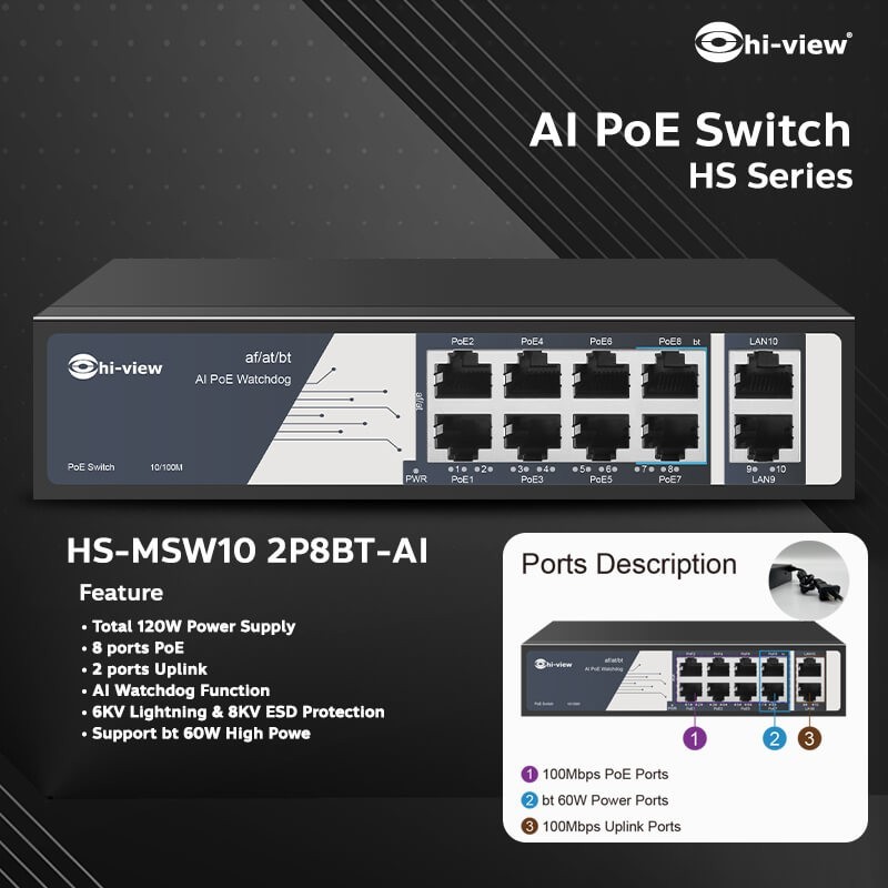 Hi-view Smart PoE Switch 10 port รุ่น HS-MSW10 2P8 BT-AI