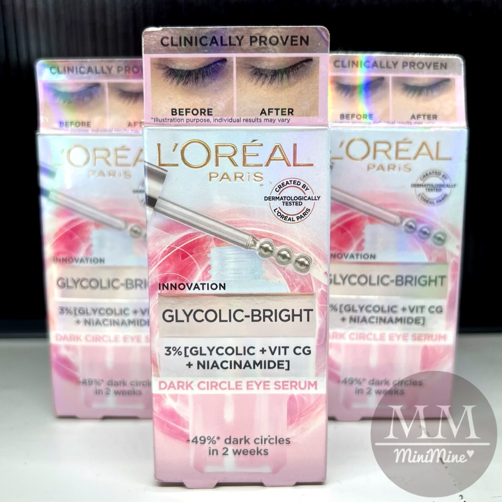 (ป้ายไทย แท้100%) ลอรีอัล L'Oréal Glycolic Bright Eye Serum 20ml อายเซรั่มเพื่อผิวรอบดวงตาดูสดใส ช่ว