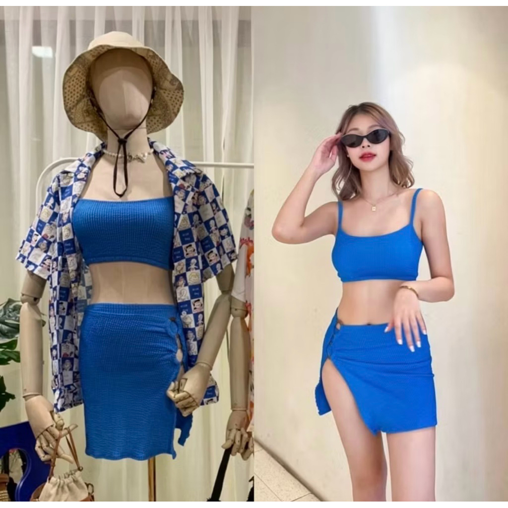 ส่งต่อ Teera ชุดว่ายน้ำ3ชิ้น บิกินี่+กระโปรง Freesize ใส่1ครั้ง💙✨