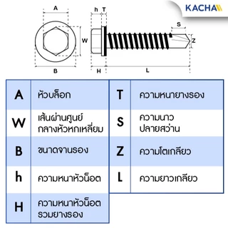 KACHA น็อต สกรู ปลายสว่านหัวเหลี่ยมชุบรุ้ง แหวนยางรอง (100ตัว) เบอร์ 10 / ส่งเร็ว ส่งไว สต๊อคแน่น!!