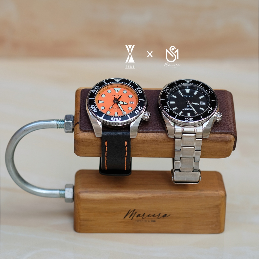 TYME x  Mareera  แท่นโชว์นาฬิกาข้อมือ ที่วางนาฬิกาข้อมือ  การผสมผสานงานหนังและงานไม้อย่างกลมกล่อม ไม้สักบุหนังวัวอิตาลี