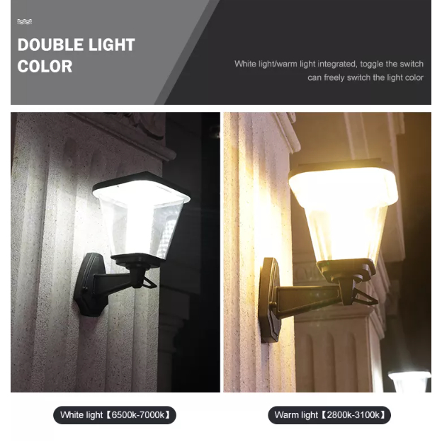 ไฟโซล่าเซลล์ติดผนัง โคมไฟโซล่าเซลล์ LED เปิด-ปิด อัตโนมัติ เปลี่ยนแสงได้ 2แสง อลูมิเนียมแข็งแรง ไร้สนิม สว่างทั้งคืน - รูปที่ 4
