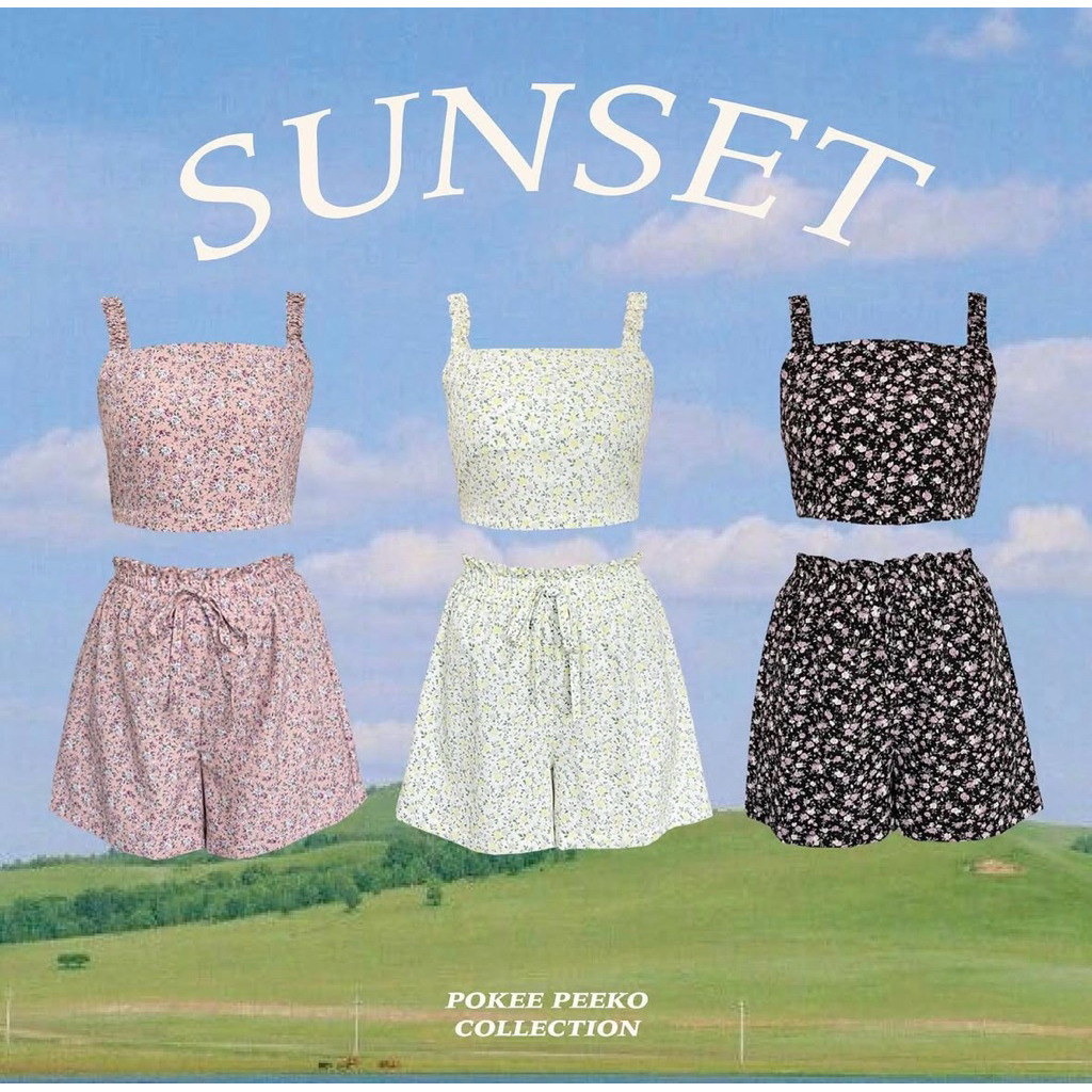 Pokee_peeko : [used like new] Sunset ชุดเซ็ทลายดอกไม้ size m (black rose/white rose)