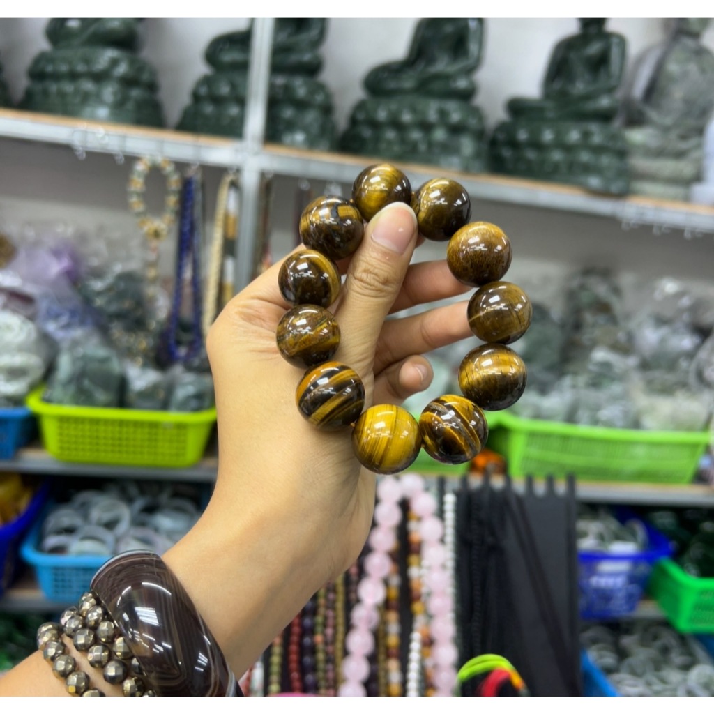 สร้อยแขนหิน ไทเกอร์อาย สีเหลือง Yellow Tiger Eye ขนาดๅ12-20มิล