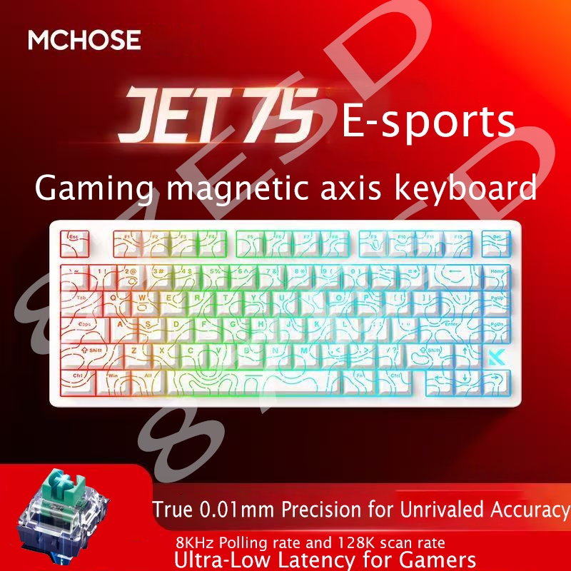 Mchose Jet75 คีย์บอร์ดเชิงกลแบบมีสายแกนแม่เหล็กสําหรับเล่นเกม, อัตราคืน 8K, RT0.01mm, รองรับ SOCD, R