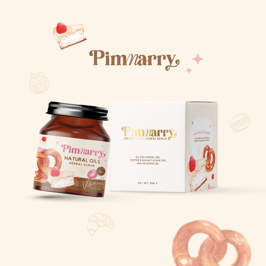 [ของแท้] 🐰🎀 PIMMARRY Natural oils herbal scrub - สครับออยล์สมุนไพรพิมพ์แมรี่ สครับขนมกลิ่นวนิลา 350 