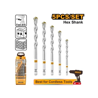INGCO ชุดดอกสว่านเจาะปูน ก้านหกเหลี่ยม Hex shank 5 ตัวชุด ขนาด 5 - 10 มม. รุ่น AKDB6055(5PCS Masonry Drill Bit Set )