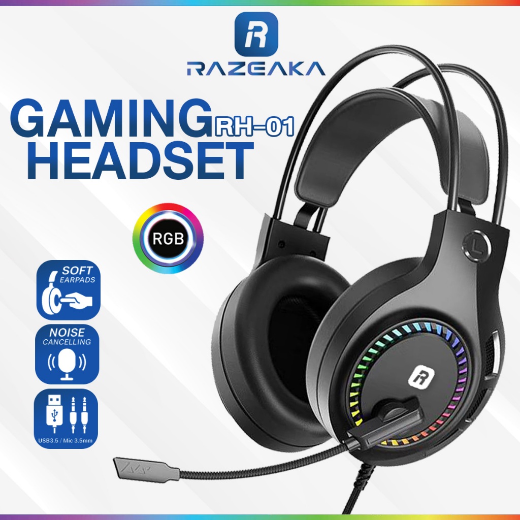 RH-01 หูฟังเกมมิ่ง RGB ไมค์ตัดเสียงรบกวน USB+3.5mm เสียงดี ใส่สบาย